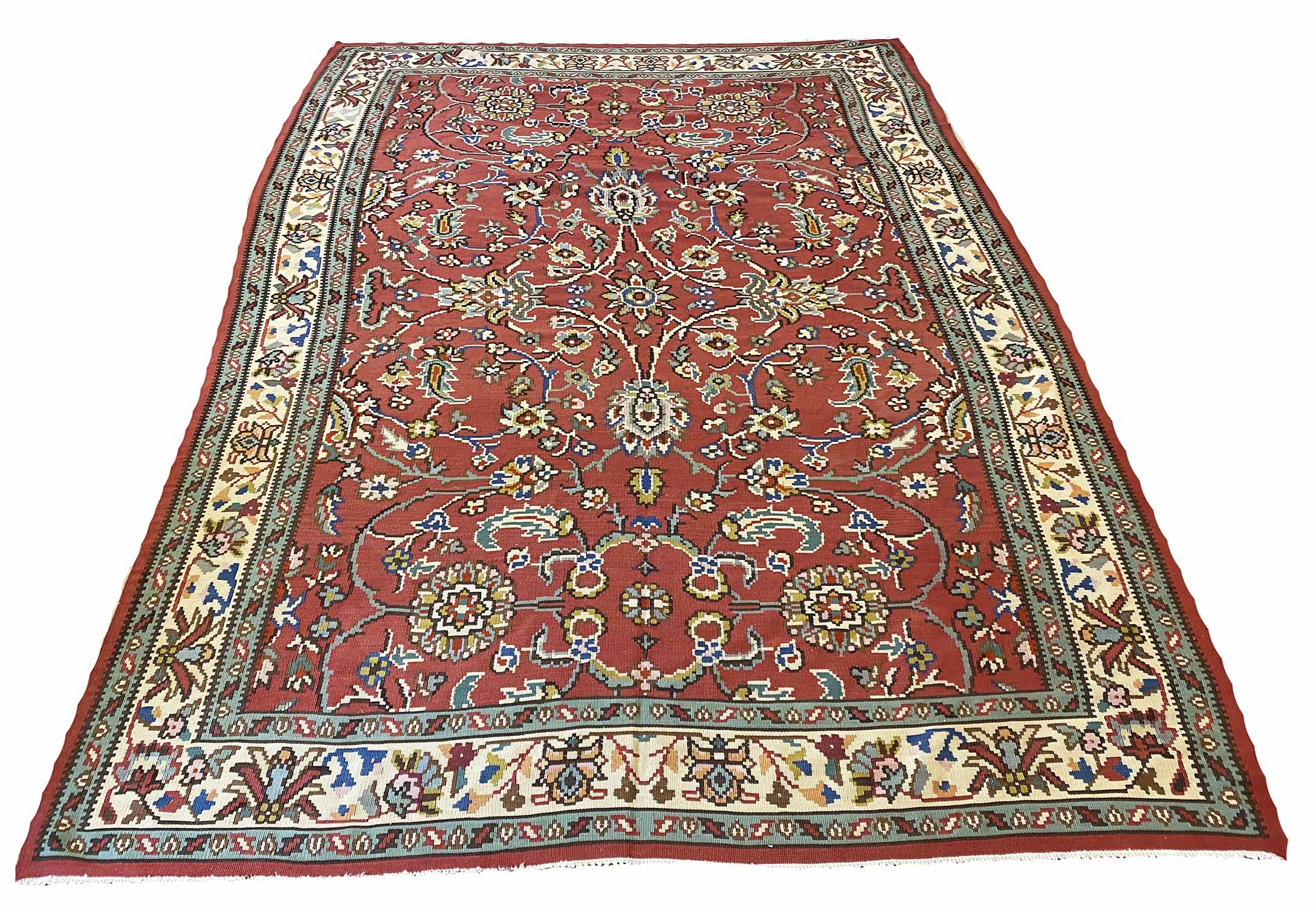 ANTIQUE ANATOLIAN KILIM, 295cm x 205cm, palmette and vine field within corresponding borders.