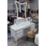DRESSING TABLE, cream with fold detail and a stool, 133cm W x 181cm H x 41cm D.