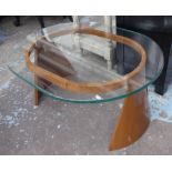 LOW TABLE, 1950's style, tempered glass top, 100cm x 77cm x 47cm.