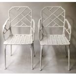 FAUX BAMBOO ARMCHAIRS, a pair, Regency design white painted cast aluminium, stamped, 51cm W.