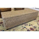 LOMBOK SEAGRASS OTTOMAN, raised on square ebonised supports, 41cm H x 140cm x 50cm.