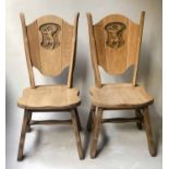 HALL CHAIRS, 20th century oak each carved with heraldic lion, 46cm W.