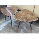 SIDE TABLES, a pair, 1950's Italian inspired, stone tops, 48cm H.