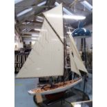 MODEL YACHT, vintage style English design, on stand, 150cm H.