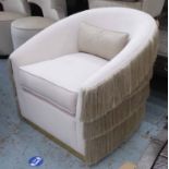 BESPOKE SOFA LONDON ARMCHAIR, tassled back, with scatter cushion, 73cm H.