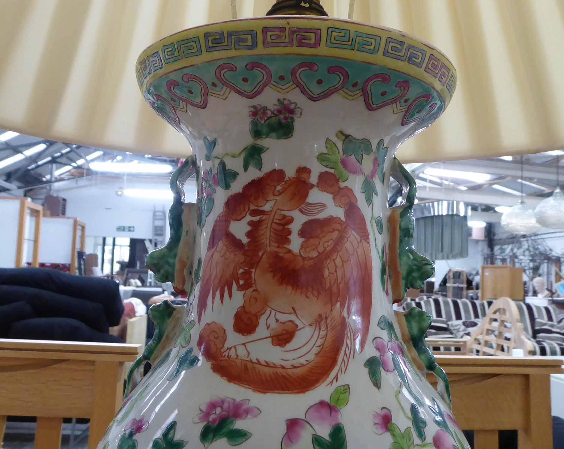 CHINESE EXPORT STYLE TABLE LAMP, with shade, 81cm H. - Image 2 of 2