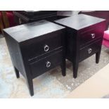 SIDE CHESTS, a pair, contemporary ebonised finish, with two drawers, 50cm x 40cm x 65cm.