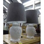 BLANC DE CHINE TABLE LAMPS, a pair, with shades, 69cm H.