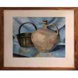 ANNA WELBOURNE (British 1929-2011) 'Pot and Skillet', 30cm x 29cm and 'Shell', 19cm x 28cm,