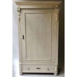 ARMOIRE, 19th century French grey painted with single panelled door enclosing hanging space,
