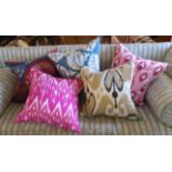 RIFAT IKAT SILK CUSHIONS, group of six.