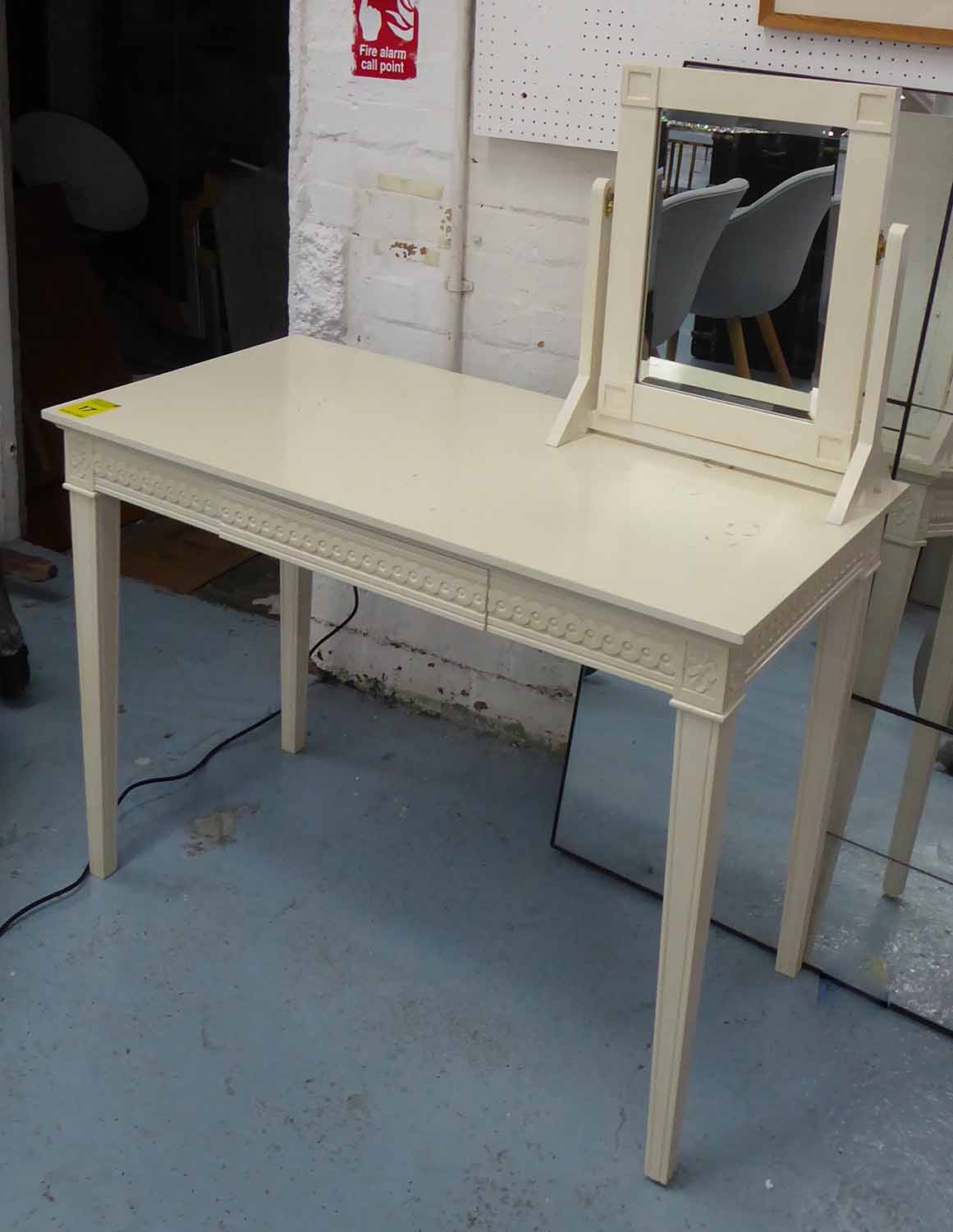 VANITY SUITE, Swedish country house style, white painted table and mirror, 101.5cm x 53cm x 74.5cm. - Image 2 of 4