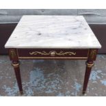 LOW TABLE, Louis XVI inspired design, with square marble top, 58cm x 49cm.