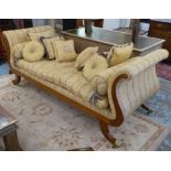 DAYBED, Regency style cherrywood and brass inlaid with squab,