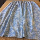 CURTAINS, two pairs, lined and interlined Laura Ashley blue and white cotton some fading to edges,