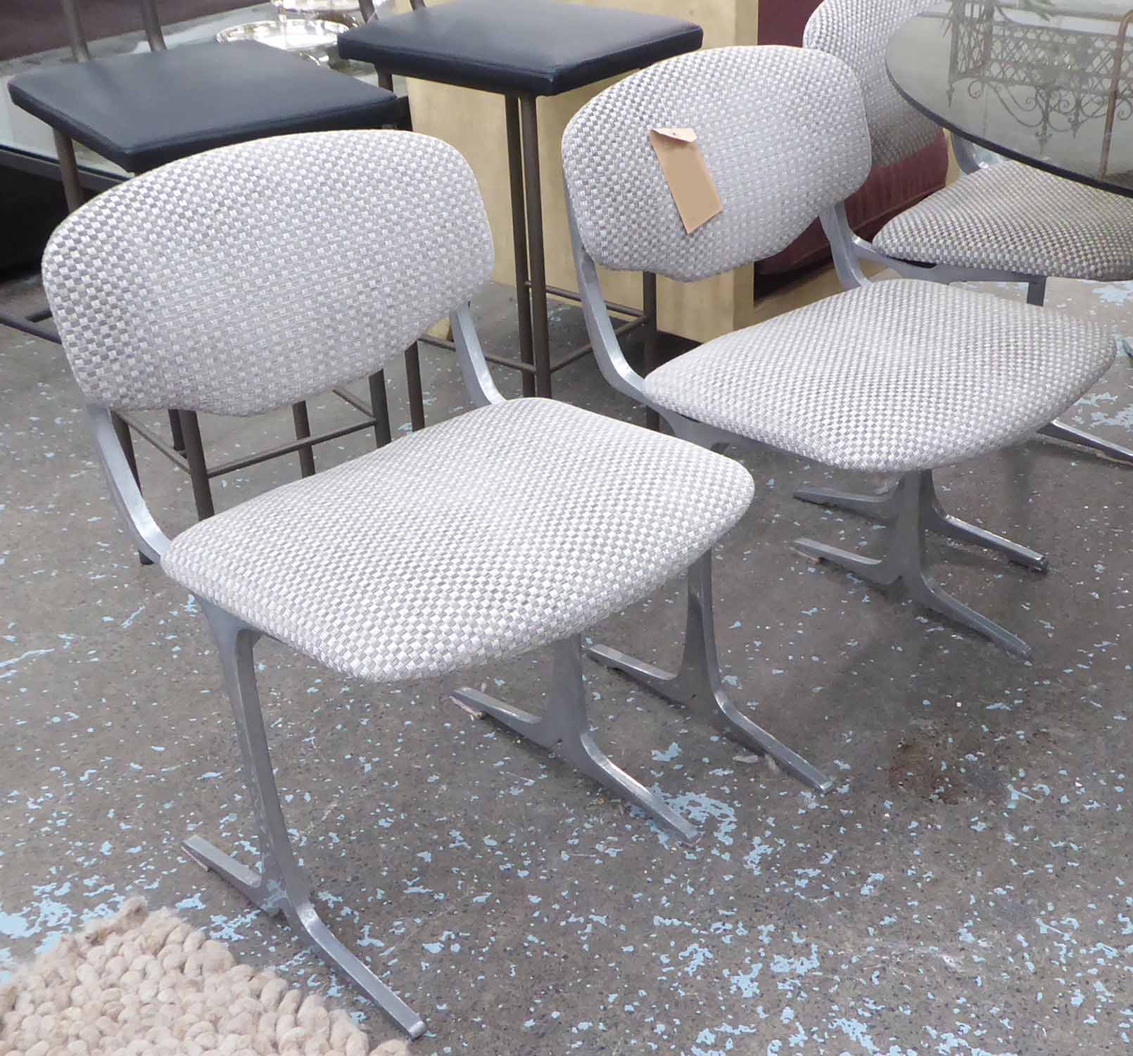 DINING CHAIRS, a set of six, vintage 1970's, in a later dog tooth upholstery, - Image 3 of 3