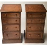 BEDSIDE CHESTS, a pair, Georgian design burr oak and crossbanded each with four graduated drawers,
