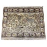 FINE PURE SILK HEREKE DESIGN RUG, 94cm x 124cm, pictorial field.