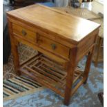 SIDE TABLE, Chinese with two short drawers and a slatted undertier, 84cm W x 85cm H x 47cm D.