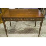 CENTRE WRITING TABLE, late 19th century mahogany and swag marquetry with two drawers,