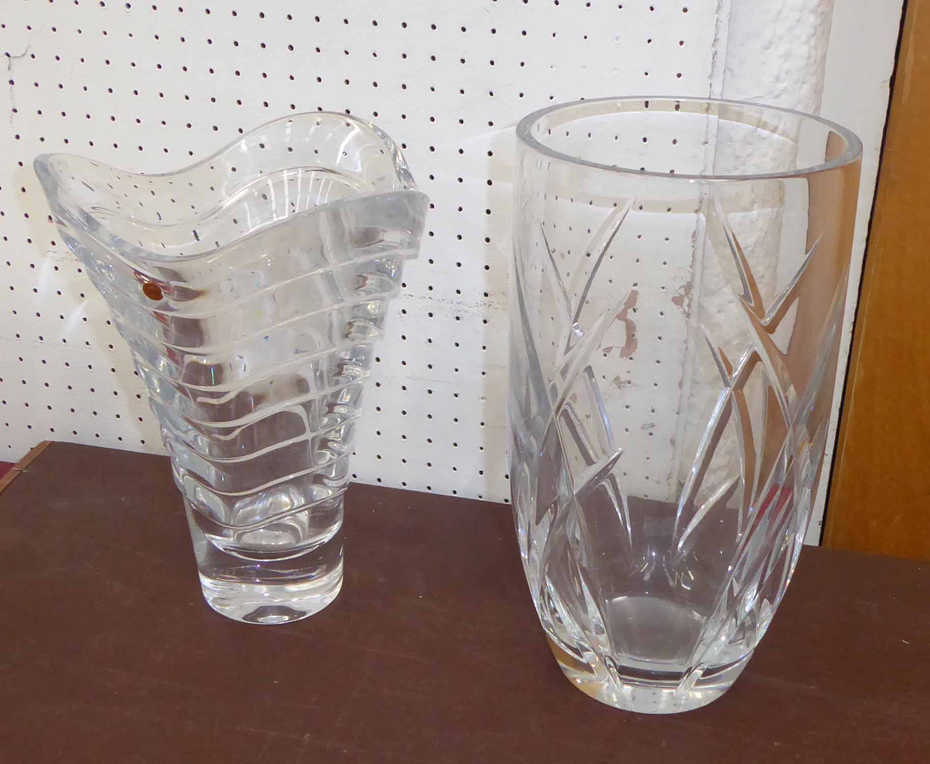 TIPERARY AND WATERFORD CRYSTAL VASES, of differing sizes, 30cm at tallest.