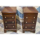 BEDSIDE CHESTS, a pair, part Victorian, each of three drawers, adapted 72cm H x 41cm x 38cm.