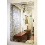 VENETIAN WALL MIRROR, circa 1950, with rectangular etched border, 150cm x 95cm.