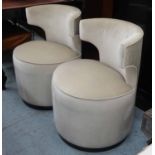 BARREL SIDE CHAIRS, a pair, contemporary design, grey velvet upholstered, 77cm H.