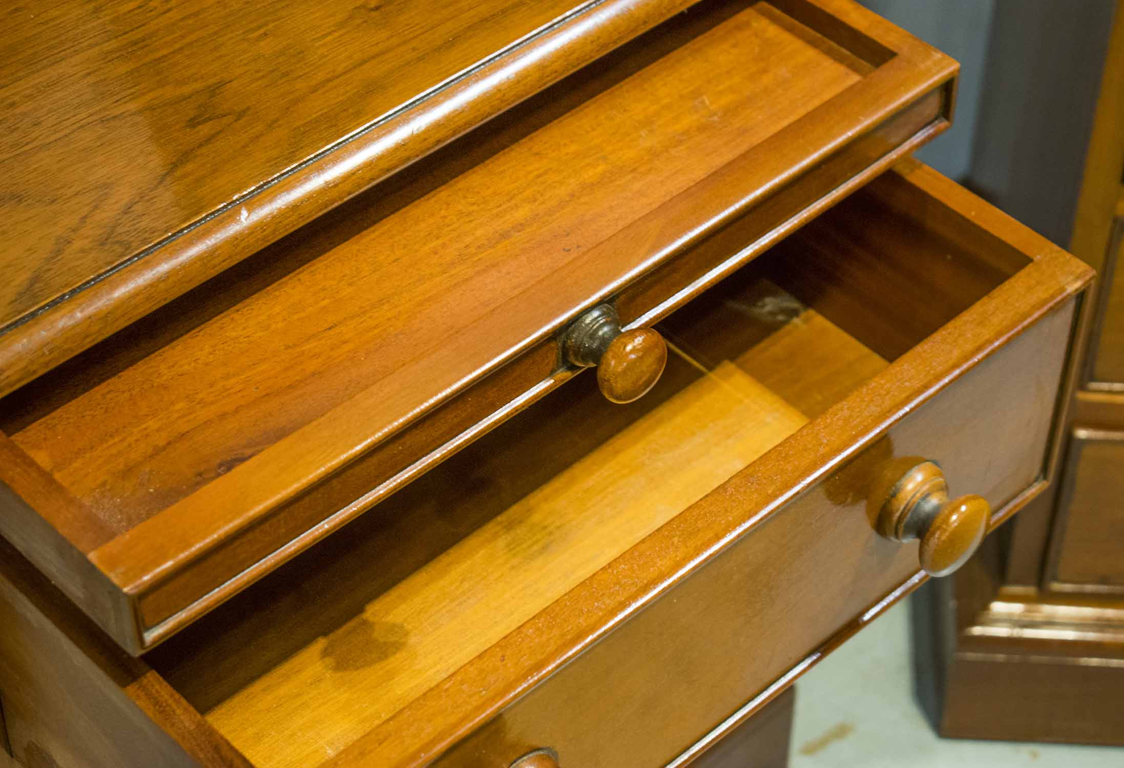 BEDSIDE CHESTS, a pair, Victorian style mahogany with a shallow drawer above three others, - Image 2 of 2
