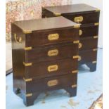 CAMPAIGN STYLE SIDE CHESTS, a pair, each with four drawers and brass mounts, 46cm x 31cm x 62cm H.
