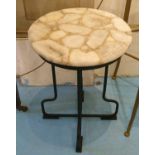 COCKTAIL SIDE TABLE, 1970's Italian style black metal with circular agate top, 49cm H x 36cm D.