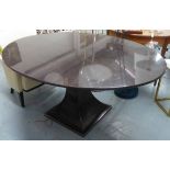 DINING TABLE, contemporary black lacquered top on ebonised pedestal, 120cm x 160cm x 75cm.