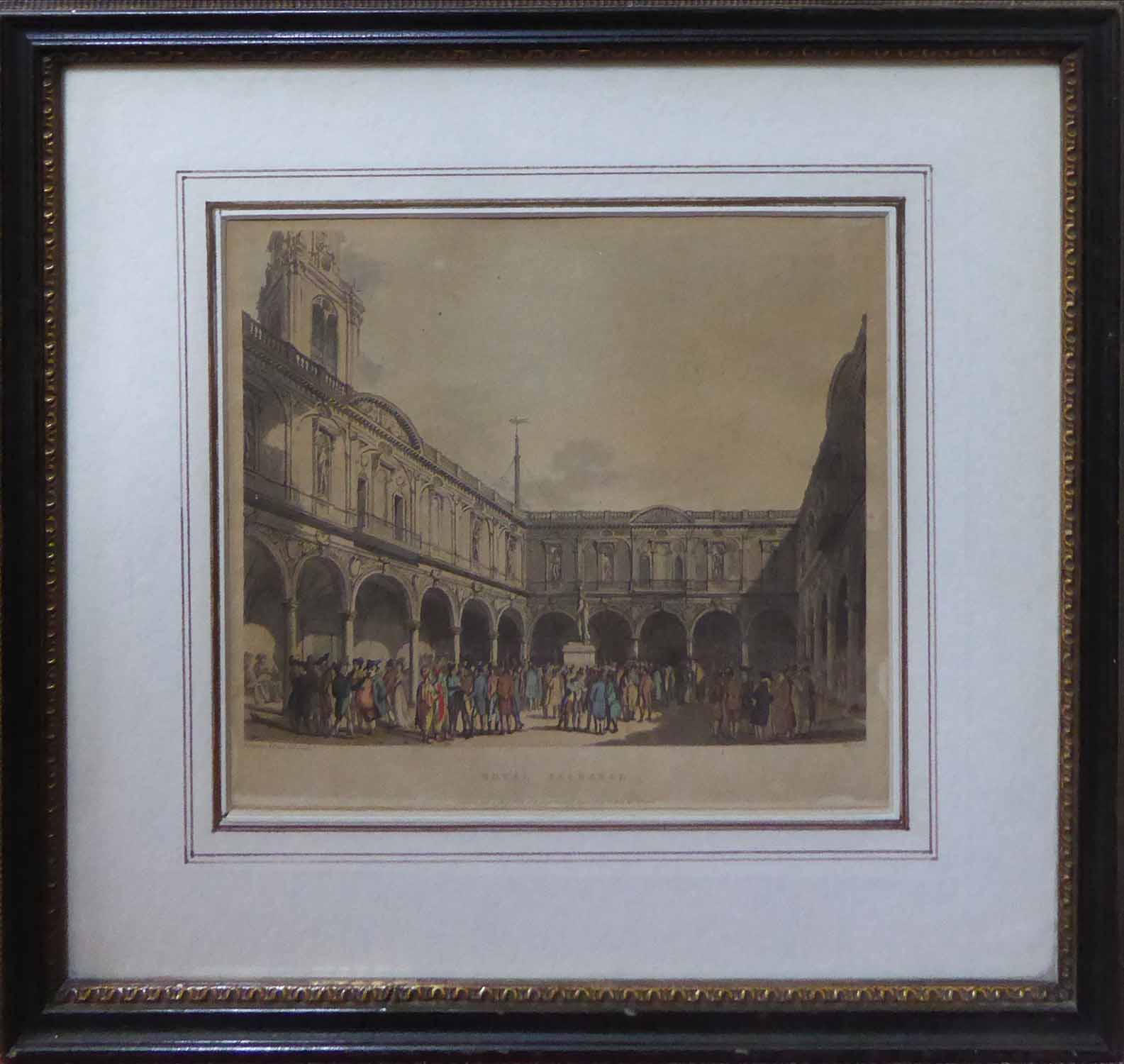 THE ROYAL EXCHANGE and PRESENT STOCK EXCHANGE, a pair of colour engravings,