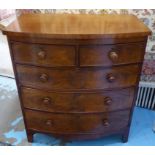 BOWFRONT CHEST, 19th century mahogany with two short over three long drawers,