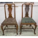 SIDE CHAIRS, a near pair, George I walnut with drop in seats in different upholstery.