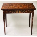 DUTCH CARD TABLE, 19th century mahogany and satinwood foliate marquetry,