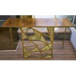 CONSOLE TABLE, contemporary brass with rectangular burr yew top above an abstract onyx front,