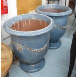 ANDUZE STYLE PLANTERS, a pair, dusk blue glaze, 73cm H x 63cm Diam.