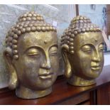 HEADS OF BUDDAH, a pair, gilt finish, 53cm H approx.