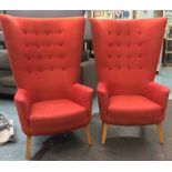 ARMCHAIRS, a pair, Loved Up by Deadgood, with button back salmon upholstery,