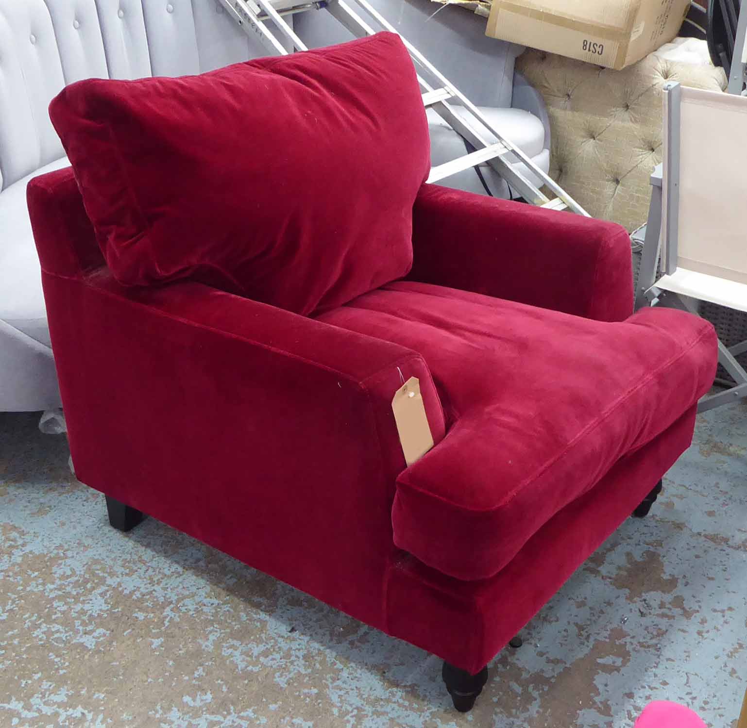 SOFA.COM ARMCHAIR, crimson velvet finish, 85cm approx.