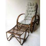 LOUNGER ARMCHAIR, mid 20th century English, bamboo and rattan bound,