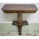 CARD TABLE, George IV, rosewood, circa 1820, with canted corner, maroon baize lined foldover top,