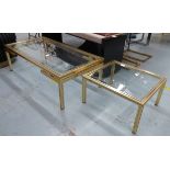 LOW TABLE, attributed to Pierre Vandal, glass top, 106cm x 55cm x 35cm H and a side table to match,