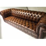 CHESTERFIELD SOFA, Victorian style, hand dyed mid brown leather upholstered, with deep button back,