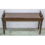 HALL BENCH, Regency style mahogany with turned legs, 50cm H x 89cm W x 28cm D.