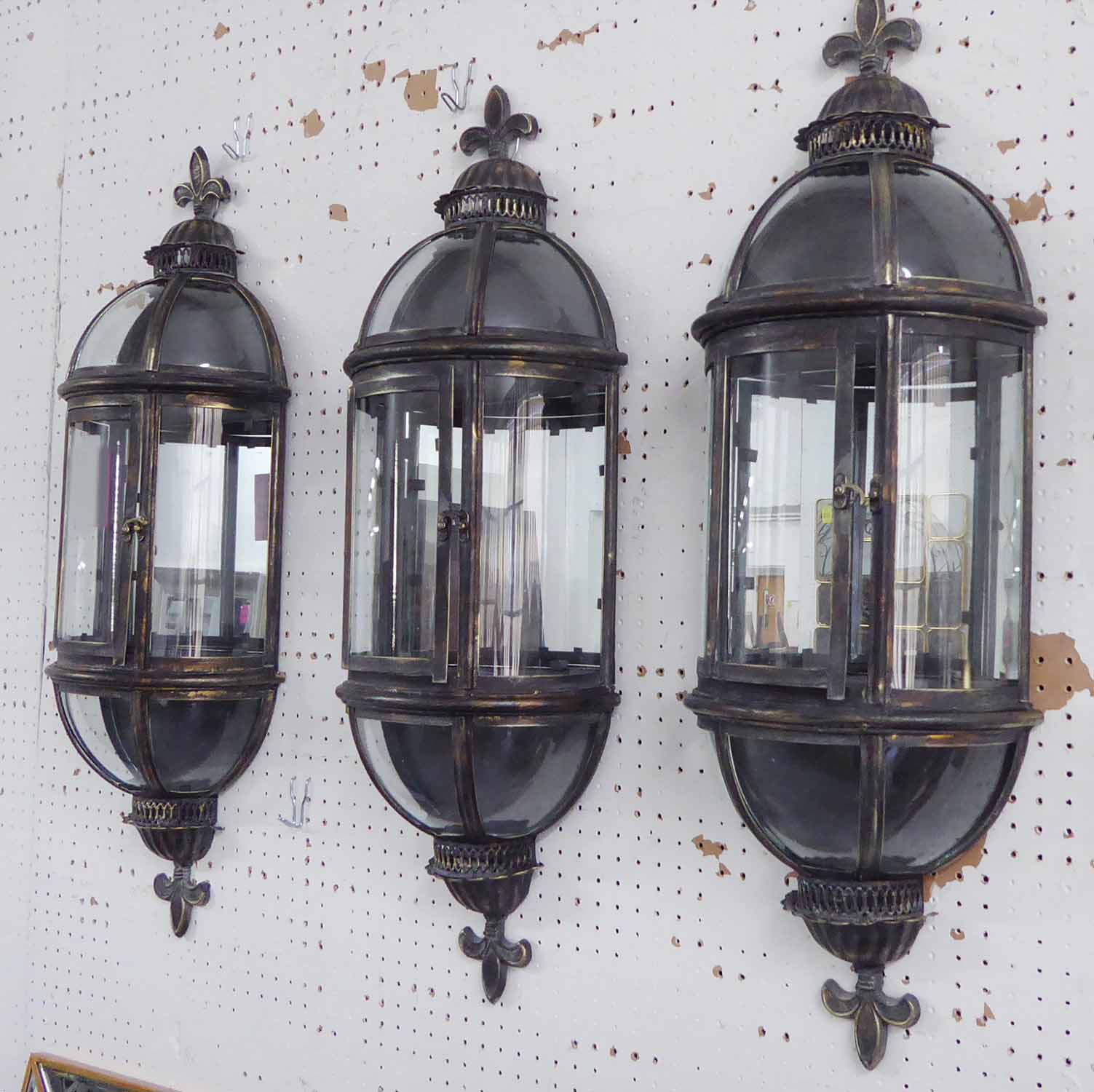 WALL LANTERNS, Regency style, a set of three, 80cm H.