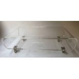 LOW TABLE, Lucite rectangular fold around form, with lucite castors, 50cm x 85cm x 25cm H.