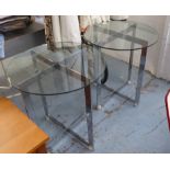 SIDE TABLES, a pair, contemporary design, polished metal, with tempered glass tops, 73cm H.