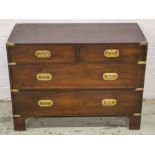 CAMPAIGN STYLE CHEST, yewwood and brass bound of two short and two long drawers,